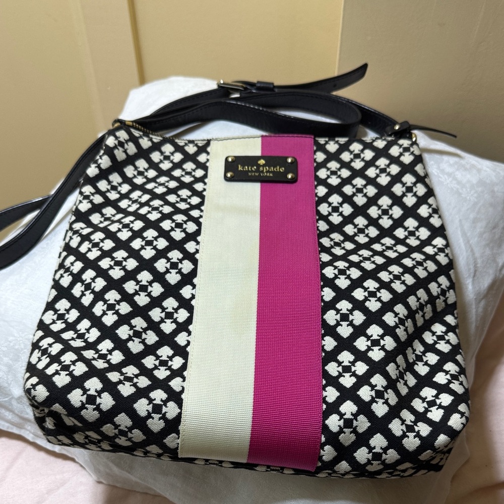Kate Spade Black and White Shoulder Bag with Pink Accent
